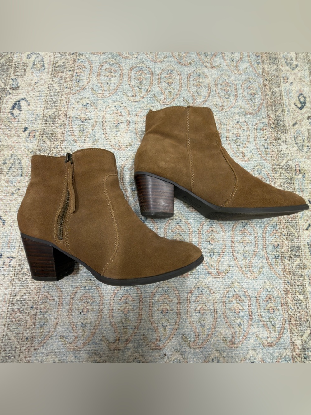 G.H. Bass & Co. Tan Suede Ankle Booties with Block Heel